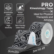 OK TAPE PRO Kinesiology Tape Uncut Roll, Elastic Physical Therapy Athletic Tape for Pain Relief, Muscle Support, Kinetic Tape, Water Resistant, 2in X 16.4ft -Black 2 Rolls