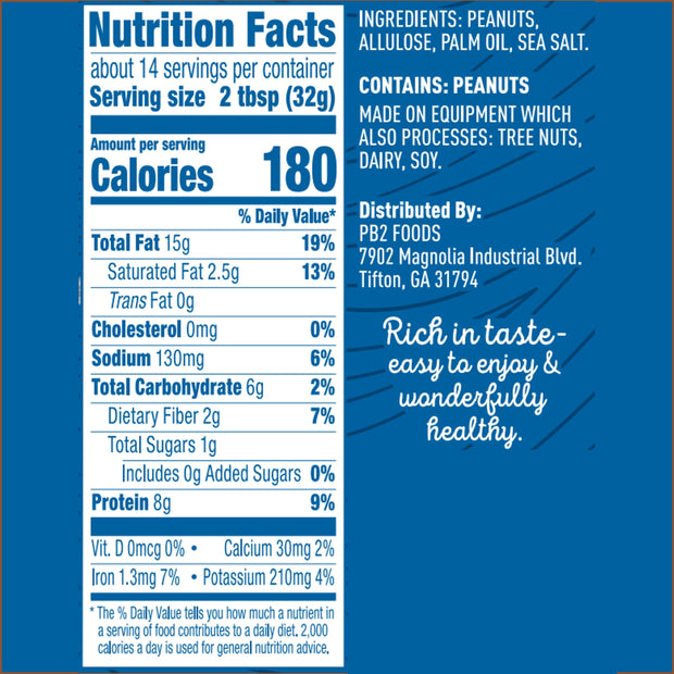 PB2 Natural Creamy Peanut Butter | All Natural Peanut Butter Spread | Healthy, Naturally Sweetened with Zero Added Sugar, Certified Gluten Free, Vegan (1-Pound Jar)