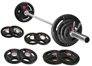 Olympic Cast Iron 2-Inch Weight Plates Including 5FT Olympic Barbell Bar & Safely Locks, 100 Pounds Set (85 lbs Plates + 15 lbs Barbell Bar), Multiple Packages