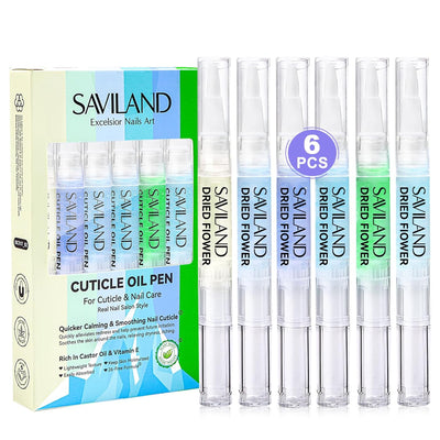 SAVILAND Soothing Cuticle Oil Pen: 6Pcs Plant-Based Nail Oil with Aloes Vitamin E Nail Strengthener Refreshing Nail Growth Serum Cuticle Softener for Moisturizing Repairing Dryness Redness Peeling