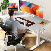 Veken 47.2" Standing Desk Electric, Height Adjustable Sit Stand Up, Wood Desktop, Work Home Office, Computer PC Table, Writing Rising Desks, Brown