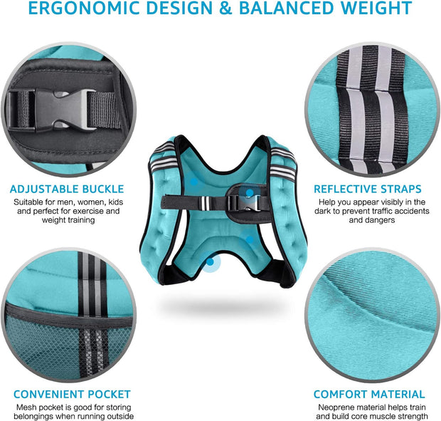 Weighted Vest Weight Vest for Men Women Kids Weights Included, Body Weight Vests Adjustable for Running, Training Workout, Jogging, Walking