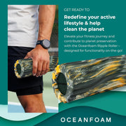 Oceanfoam Ripple Travel Foam Roller (11" x 3.35") Firm Mini Foam Roller for Physical Therapy, Deep Tissue Massage, Back Pain - High Density, Ergonomic Wave Textured - Yoga, Exercise (Black Marbled)