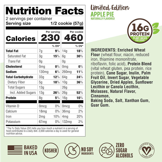 Lenny & Larry's The Complete Cookie, Apple Pie, 16g Plant Protein, Vegan, Non-GMO, 4 Ounce Cookie (Pack of 12)