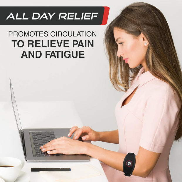 Sleeve Stars Tennis Elbow Brace for Women - Adjustable Tennis Elbow Strap, Golfers Elbow Brace for Men, Counterforce Brace for Tennis Elbow for Tendonitis Relief, Fits 9"-23" (Single/Black)