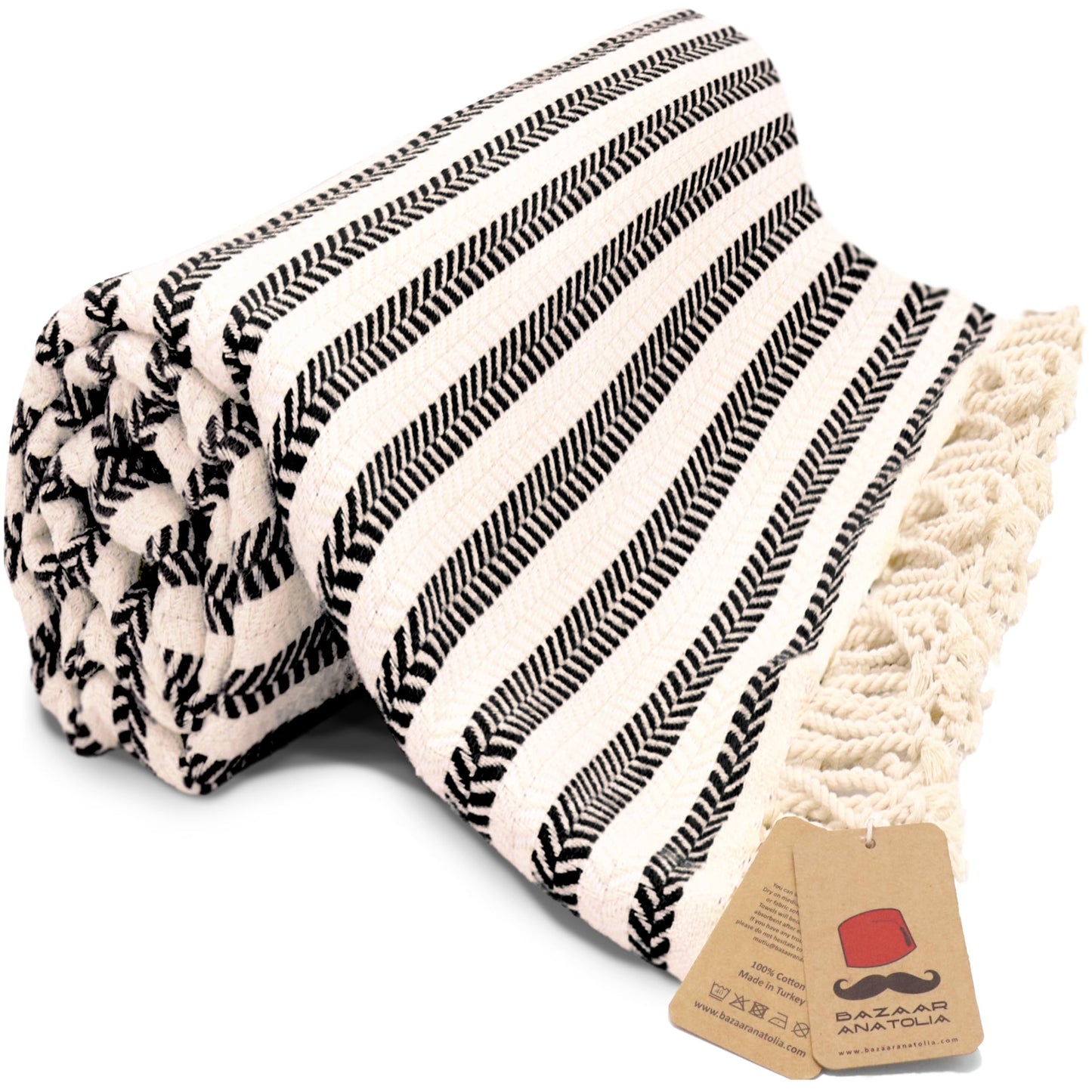 Bazaar Anatolia Turkish Beach Towel – 100% Cotton, Quick Dry, Lightweight and Sand Free – Perfect for Bathroom, Travel, Yoga, Camping, Oversized 71x39 inches - Diamond Black