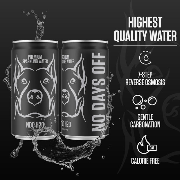 NDO H2O Premium Purified Water Case - 24 Pack (8.4 fl oz, Sparkling) | Reverse Osmosis Canned Water | Tested for Over 400 Impurities | Purified, Carbonated & Balanced | Alkaline & Minerals
