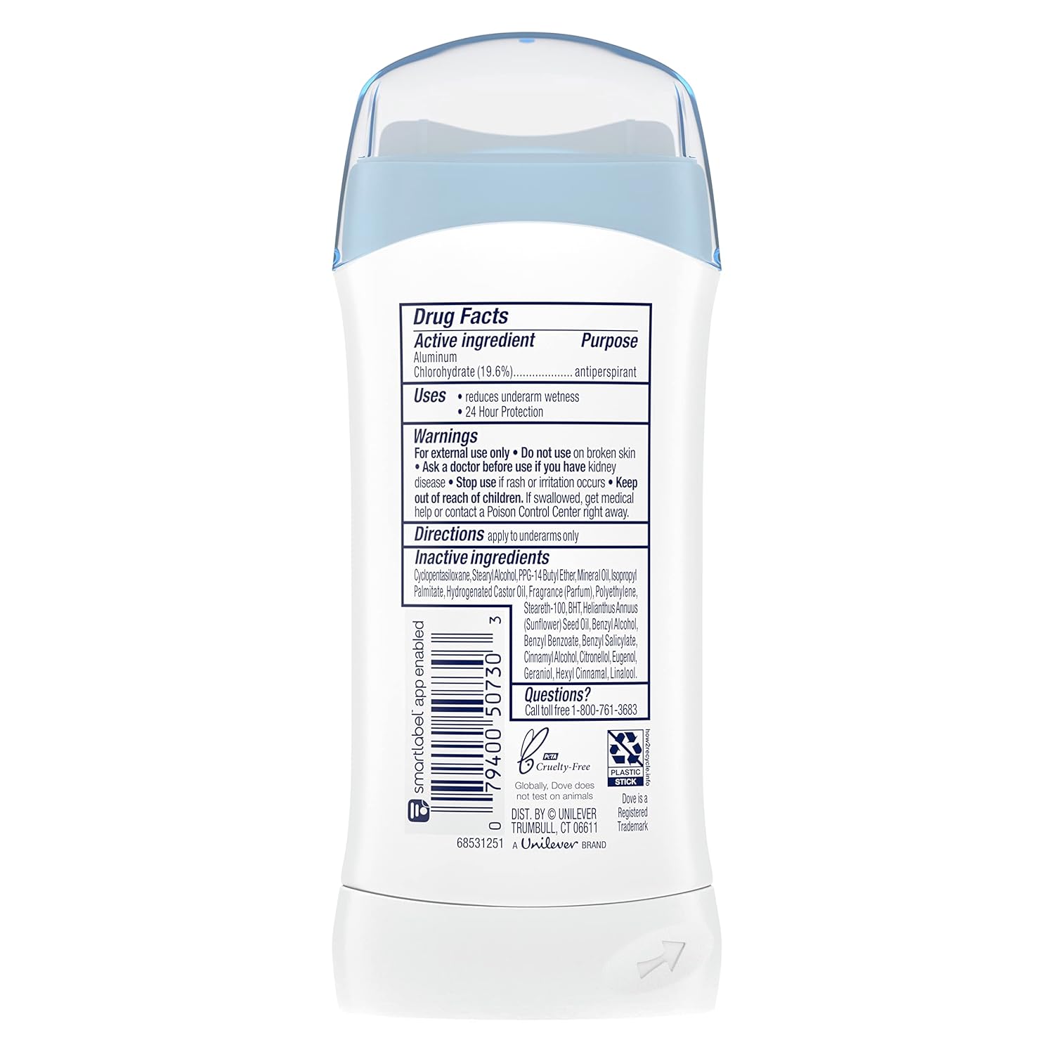 Dove Invisible Solid Antiperspirant Deodorant Stick for Women, Original Clean, For All Day Underarm Sweat & Odor Protection 2.6 oz