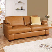 Naomi Home Siggy Genuine Leather Sofa - Set of 3 Luxurious Comfort, Goose Feather Cushion Filling, Square Arm Design, Sturdy Block Legs, Elegant Tan - Ideal for Living Room, Office, or Bedroom