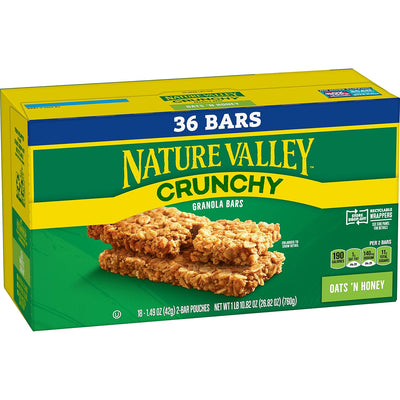 Nature Valley Crunchy Granola Bars, Oats 'n Honey, 36 Bars, 26.82 OZ (18 Pouches)