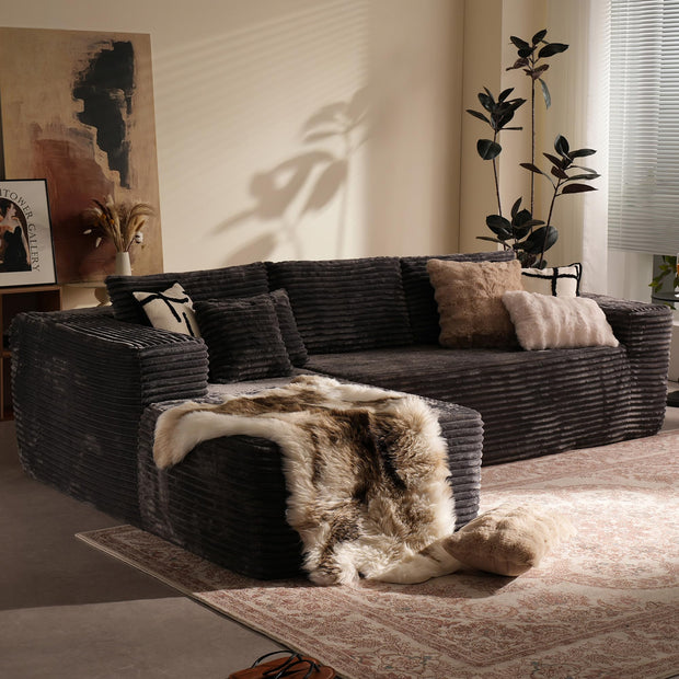 114" Boneless Couches for Living Room, Brown Faux Leather Cloud Sectional Couches with Chaise, Deep Seat L Shaped Modular Sofa, No Assembly Required Sofas in a Box (Right,Faux Leather,Brown)