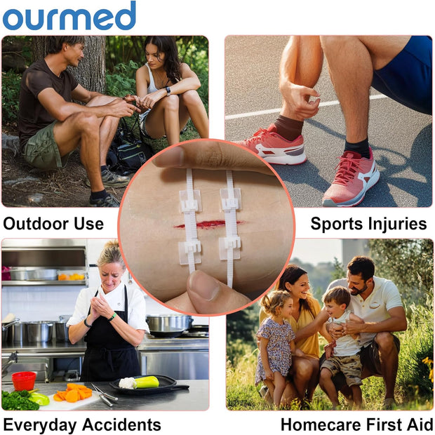 Wound Closure Strips(0.6"x 3.1" - 4 Pcs), Butterfly Bandages for Wound Care, Steri Emergency Laceration Closures Without Stitches for Outdoors Use.