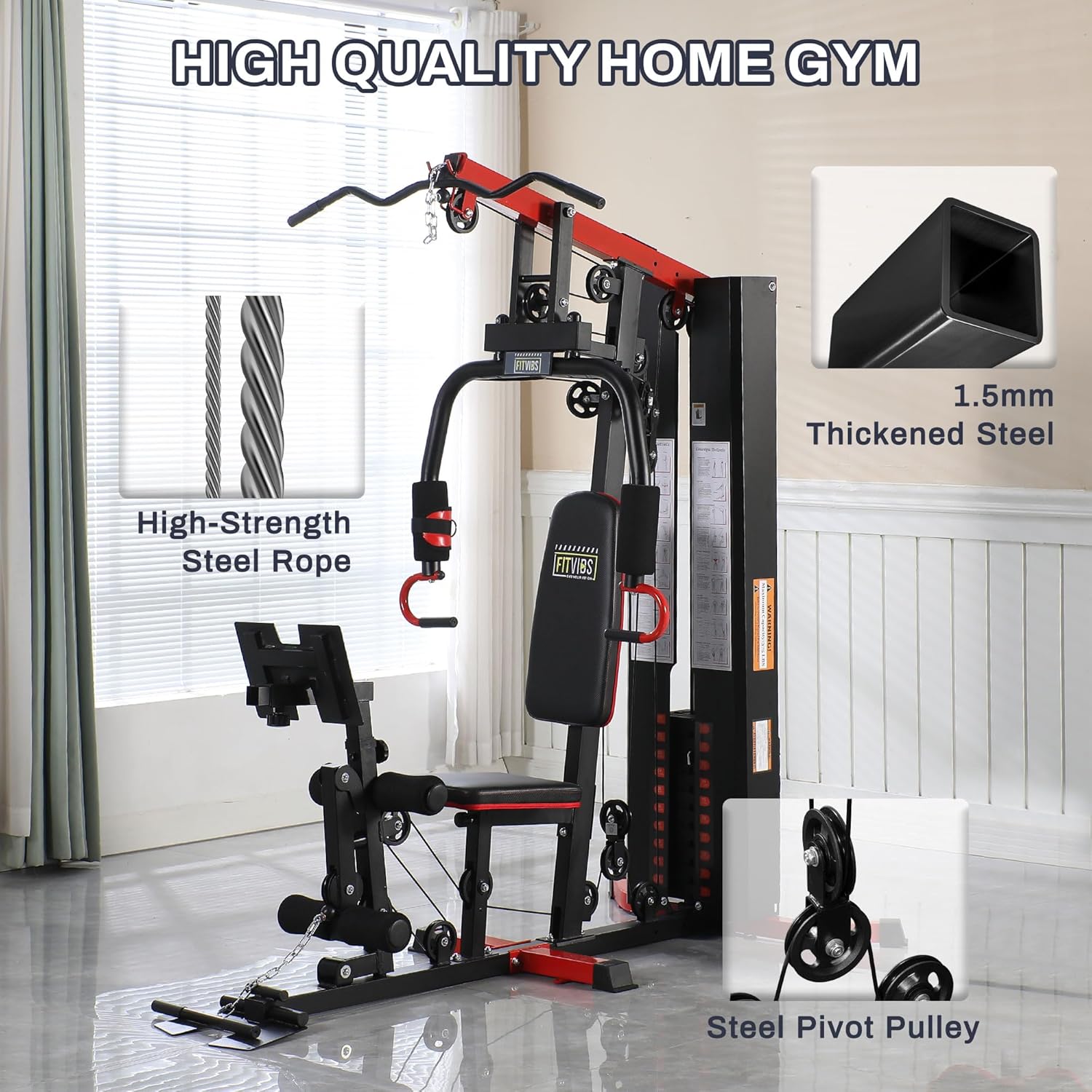 Home Gym, Workout Equipment with Leg Press, Exercise Equipment for Home with Pulley System, Home Gym Equipment for Full Body Strength Training, Preacher Curl and Leg
