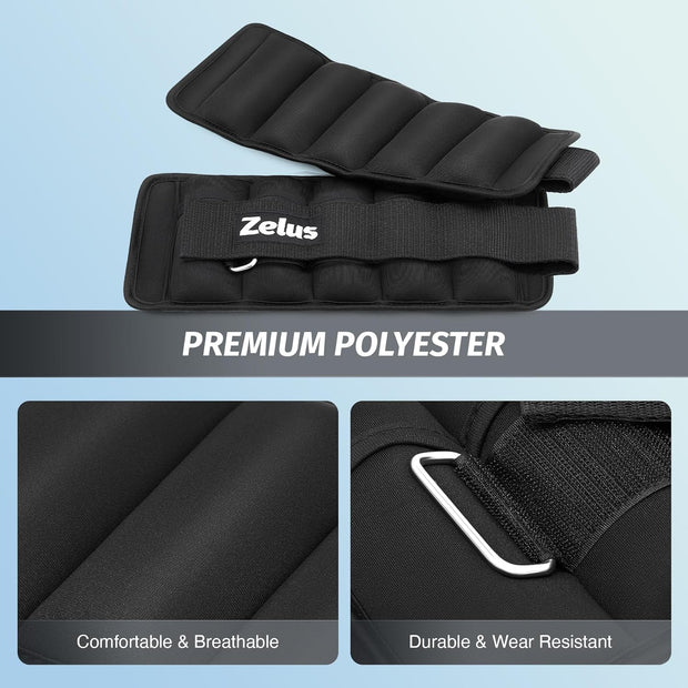 ZELUS 1 Pair Adjustable Ankle Weights, 2 4 6 8 10 lb Modularized Leg Weight Straps for Women Men, Weighted Ankle Weight Set with Removable Sandbags, 1-5 lb per Ankle Strap for Gym Yoga Jogging Walking