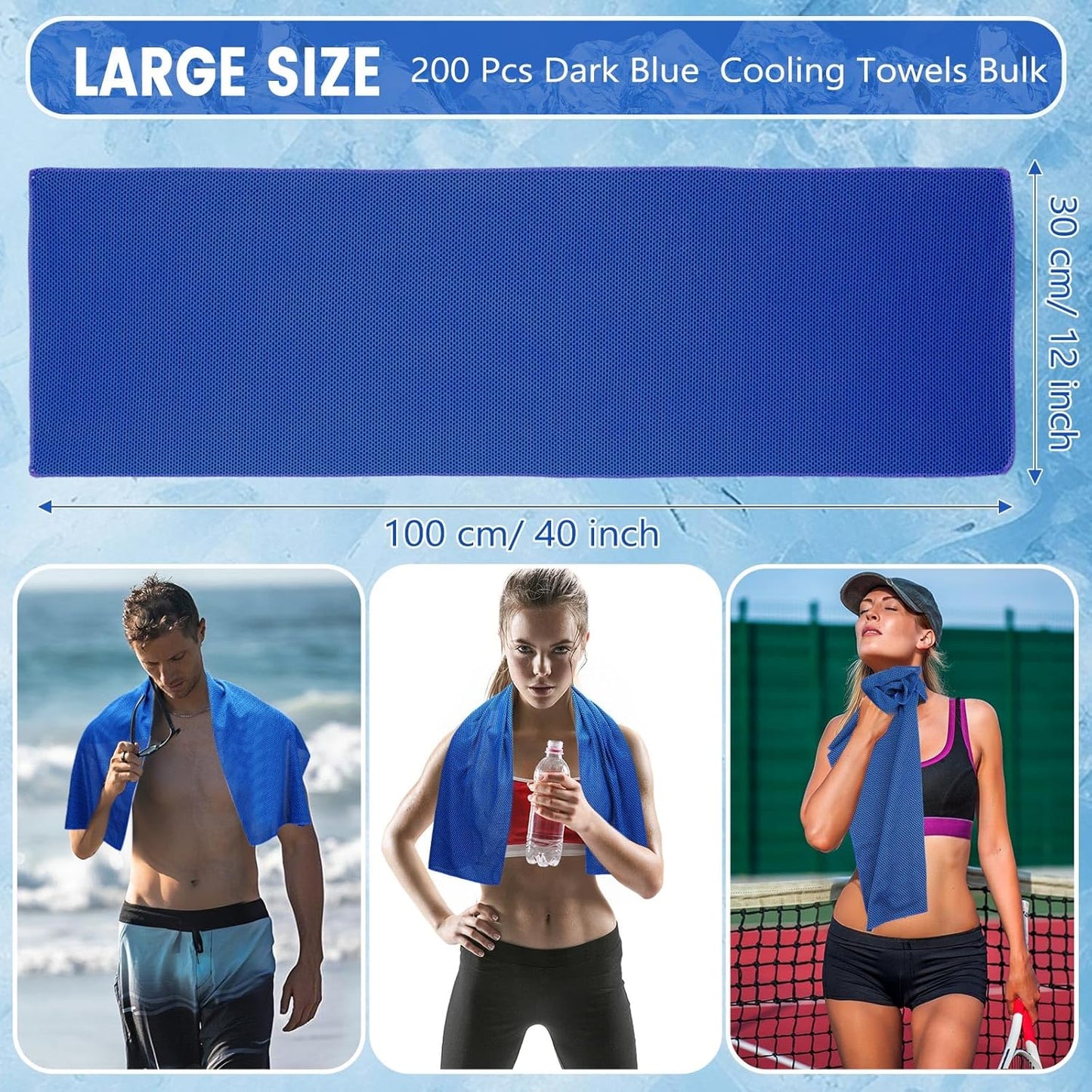 Hosuly 200 Pack Cooling Towels 40"x12" Ice Breathable Soft Chilly Sweat Rag Microfiber Workout Rags for Gym Cooling Towels for Neck and Face for Yoga Golf Sport Running