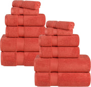 Superior Zero Twist 100% Cotton Bathroom Towels, Super Soft, Fluffy, and Absorbent, Premium Quality 6 Piece Towel Set with 2 Washcloths, 2 Hand Towels, and 2 Bath Towels, Coral