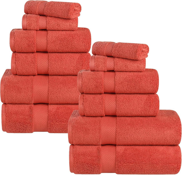 Superior Zero Twist 100% Cotton Bathroom Towels, Super Soft, Fluffy, and Absorbent, Premium Quality 6 Piece Towel Set with 2 Washcloths, 2 Hand Towels, and 2 Bath Towels, Coral