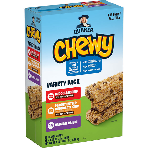 Quaker Chewy Granola Bars, Chocolate Chip, 58 Count - Packaging May Vary