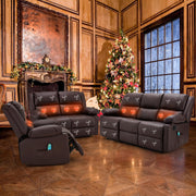YODOLLA 3 PCS Recliner Sofa Set for Living Room Furniture Set，Overstuffed Leather Reclining Sofa with Massage&Heat Function, Manual Control Couch Set，Theater Lounge Seat with Side Pockets, Brown