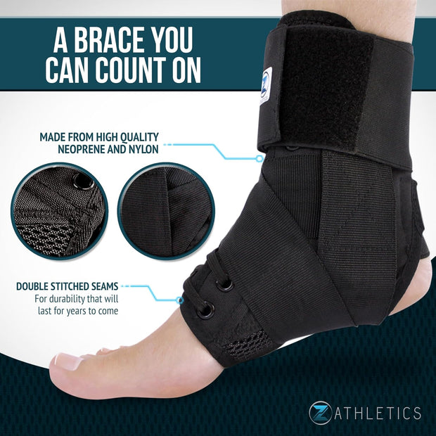 Z ATHLETICS Ankle Brace for Women & Men - Lace Up Adjustable Support with Side Stabilizers for Sprained Ankle, Achilles Tendonitis Relief | Basketball, Volleyball, Running & Sports Recovery