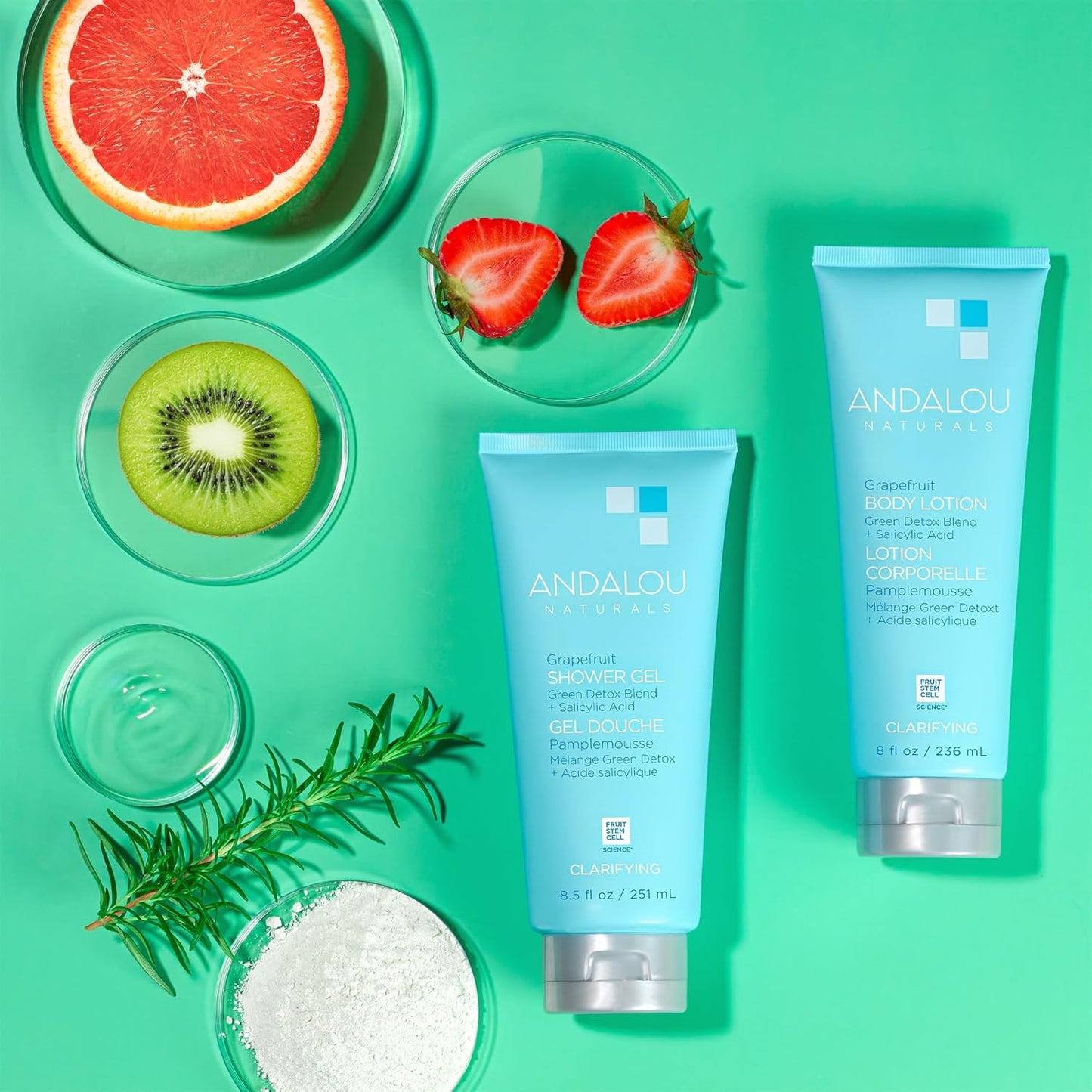 Andalou Naturals Body Wash, Clarifying Grapefruit Shower Gel, Gentle Exfoliating Salicylic Acid Body Wash with Tea Tree & Witch Hazel, Targets Back Acne, Blemishes & Excess Oil, 8.5 fl oz