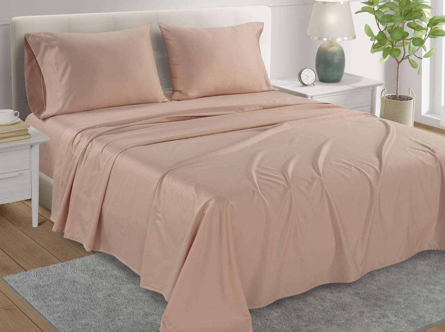 100% Egyptian Cotton Sheets King Size Sheets Set with Fully Elasticated Fitted Sheet & Pillowcase sets, 800 TC Hotel Collection Deep Pocket King Sheet Set, No Pill Soft Breathable Luxury White Bedding