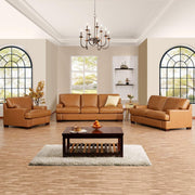 Naomi Home Siggy Genuine Leather Sofa - Set of 3 Luxurious Comfort, Goose Feather Cushion Filling, Square Arm Design, Sturdy Block Legs, Elegant Tan - Ideal for Living Room, Office, or Bedroom