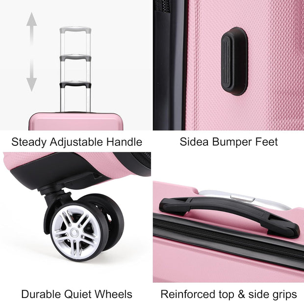 Kono 3 Piece Luggage Sets Expandable(only 28") Lightweight with Spinner Wheels TSA Lock Hardside Travel Rolling Suitcases 20in 24in 28in Carry on Pink