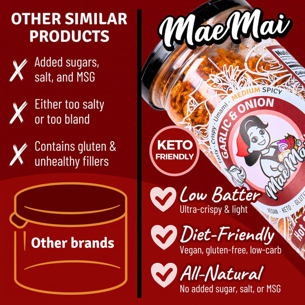 MaeMai Chili Crisp (MEDIUM HOT Spice) - Non-Oily Chili Crisp Topper, Rice Seasoning, Ramen Topper, Furikake, Umami Onion & Garlic Flakes | 4.41oz (125g) Resealable Bottle