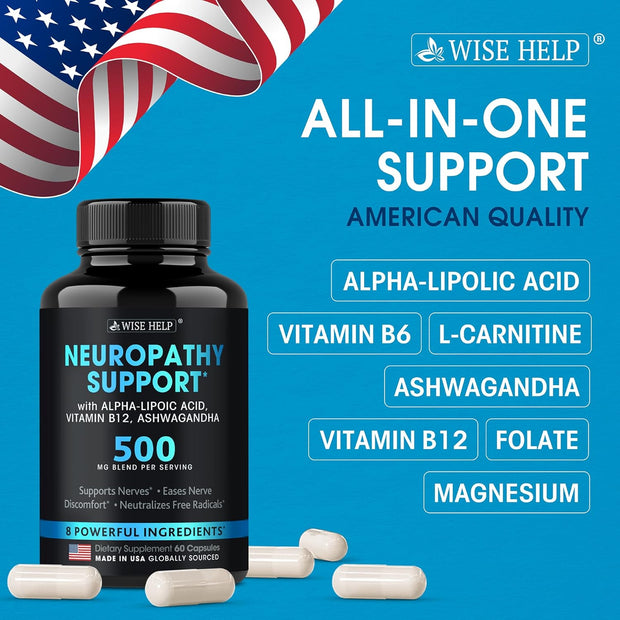 Neuropathy Support Natural Nerve Discomfort Relief - Made in USA - Nerve Antioxidant for Trigeminal Neuralgia, Diabetic & Peripheral Neuropathy - Hands, Neck, Feet & Toes Treatment Formula - 60 Caps