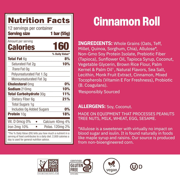 Munk Pack Cinnamon Roll Probiotic Protein Bars Stocking Stuffers | 10g Plant Protein, 1g Sugar, 6g Fiber | Diabetic-Friendly Ideal Breakfast Bars - On-the-Go Snacks, Gluten-Free, Non-GMO | 12 Count