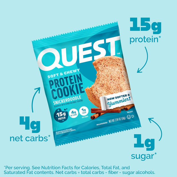 Quest Nutrition Snickerdoodle Protein Cookie, 15g Protein, 1g Sugar, 4g Net Carbs, Keto Friendly, High Protein, Low Carb 4 Count