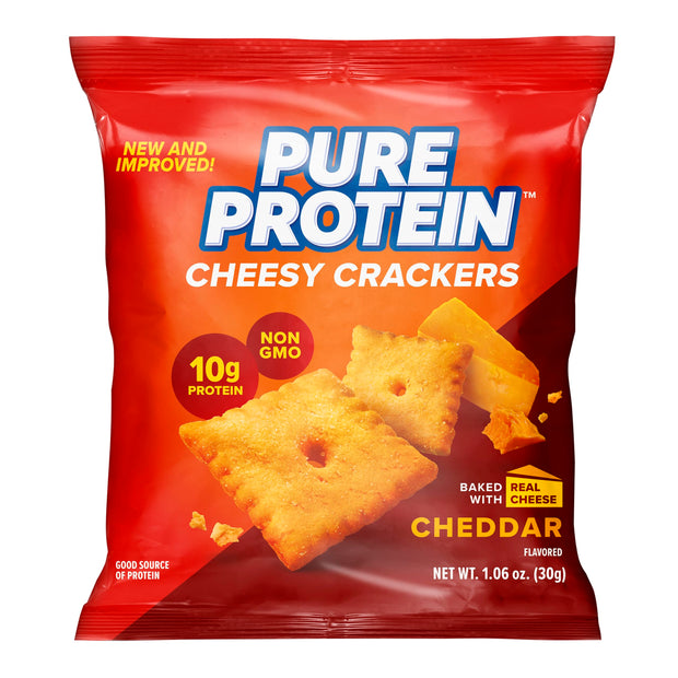 Pure Protein Cheesy Crackers Variety Pack, 6 Hot and Spicy and 6 Cheddar, High Protein Snack, 10G Protein, 1.34 oz, 12 Count