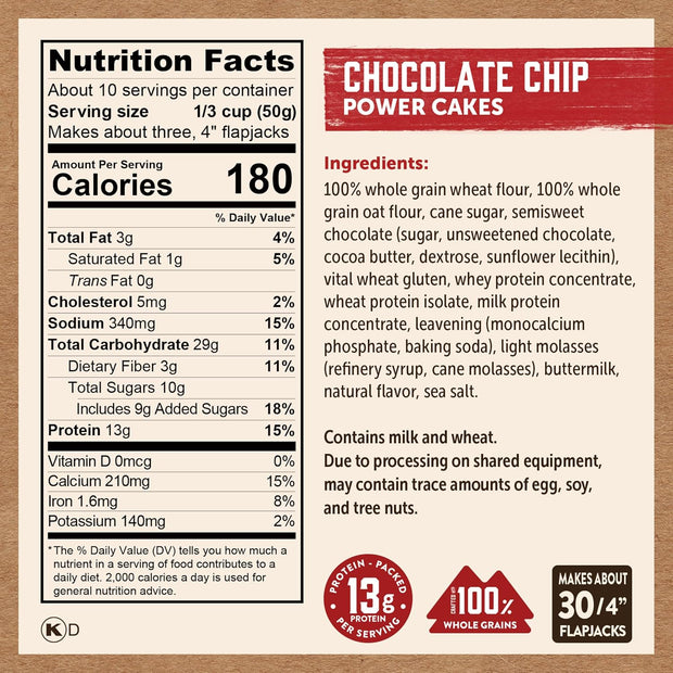 Kodiak Cakes Power Cakes, Pancake & Waffle Mix, Chocolate Chip, High Protein,100% Whole Grains (Pack of 6)