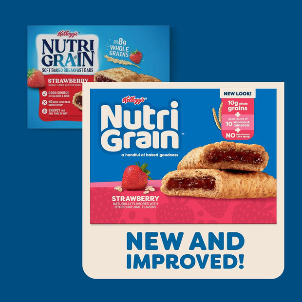 Nutri-Grain Breakfast Bars, Made with 10g Whole Grains, Snack Bars, Strawberry, 20.8oz Box (16 Bars)