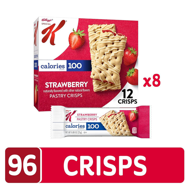 Special K Bar Pastry Crisps, Breakfast Bars, 100 Calorie Snacks, Strawberry (8 Boxes, 96 Count)
