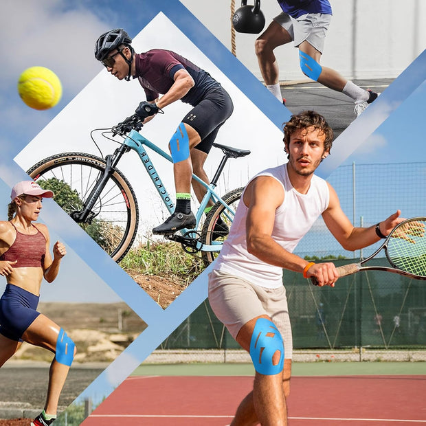 PreCut Kinesiology Tape for Knees, 12PCS Upgraded Waterproof KTQUICK Knee Tape for Knee Pain Relief Pre Cut, Original Cotton Athletic Knee Tape, Waterproof&Hypoallergenic Latex-Free for Sports (Black)