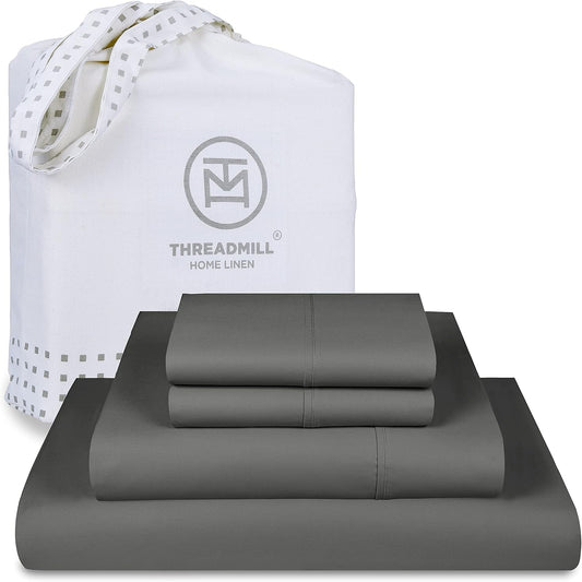 Threadmill 5-Star Hotel 500 Thread Count Best Bed Sheets, 100% Cotton Sheets Set for Queen Bed, Smoother Than Egyptian Cotton Claims, 4 Pc Set with Deep Pockets (Dark Grey)