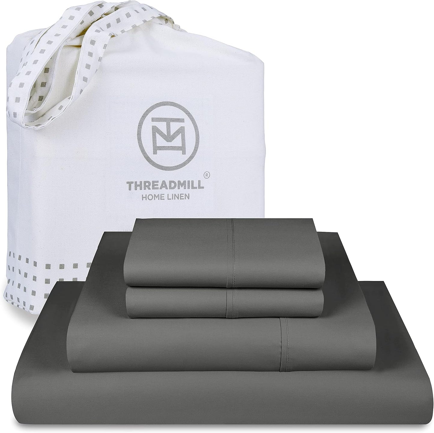 Threadmill 5-Star Hotel 500 Thread Count Best Bed Sheets, 100% Cotton Sheets Set for Queen Bed, Smoother Than Egyptian Cotton Claims, 4 Pc Set with Deep Pockets (Dark Grey)