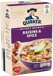 Quaker Instant Oatmeal, Raisin & Spice, Breakfast Cereal, 10 count , 1.51 oz Packets Per Box (Pack of 4)