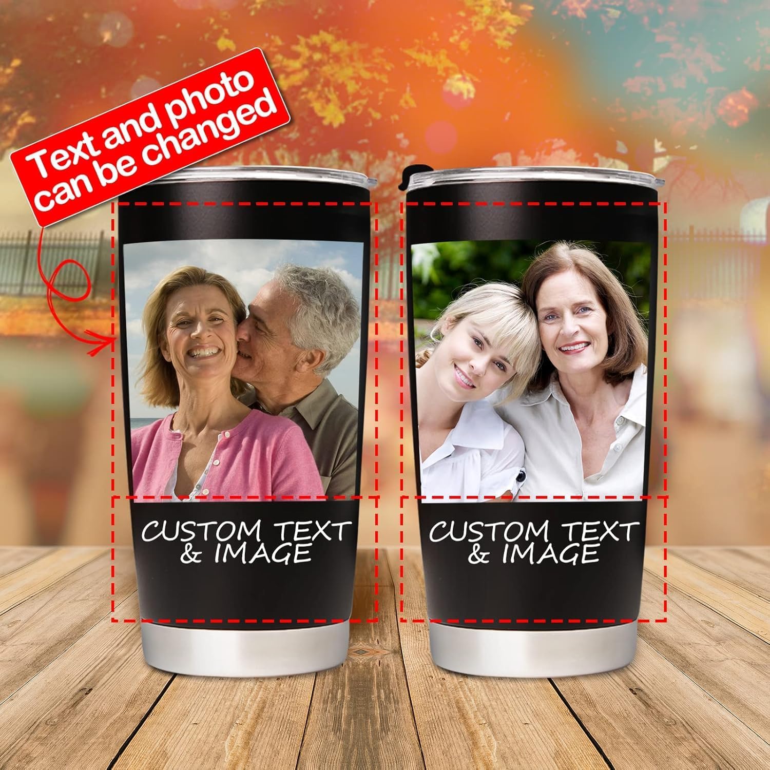 Personalized Tumbler with Pictures Text Name, Custom Stainless Steel Tumbler with Lid, Personalized Gifts for Women, Men, Christmas Birthday Mother's Day Gifts for Mom, Dad, Friend