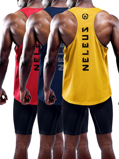 NELEUS Men's 3 Pack Dry Fit Y-Back Muscle Tank Top