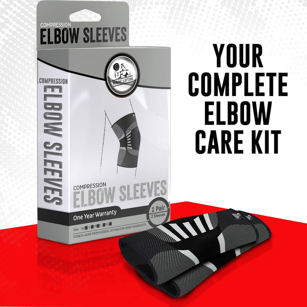 Nordic Lifting Elbow Compression Sleeves (1 Pair) – Support for Pain Relief, Tendonitis, Golfer’s & Tennis Elbow Recovery