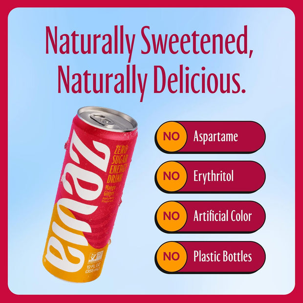 Zevia, Drink Energy Mango Ginger, 12 Fl Oz