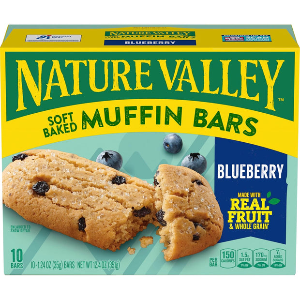 Nature Valley Soft Baked Muffin Bars, Blueberry, Snack Bars, 10 Bars, 12.4 oz