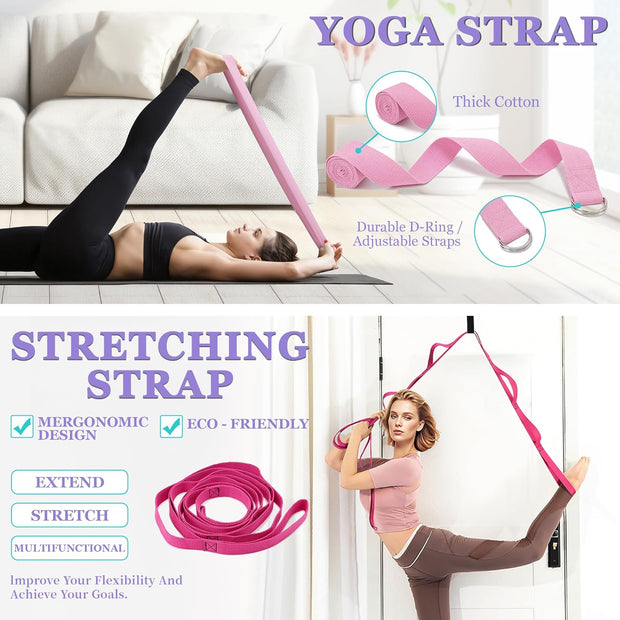 Yoga Wheel Set, Wheel Foam Roller for Back Pain & Stretching, Yoga Blocks 2 Pack with Strap, Trigger Point Therapy Massage Ball for Deep Tissue, 500lbs Capacity, Back Cracker Roller