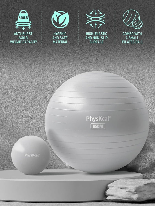Yoga Ball for Exercise, Pilates Set, 4 Sizes Fitness Ball for Workout, Birthing, Pregnancy, Physical Therapy- Pump Included