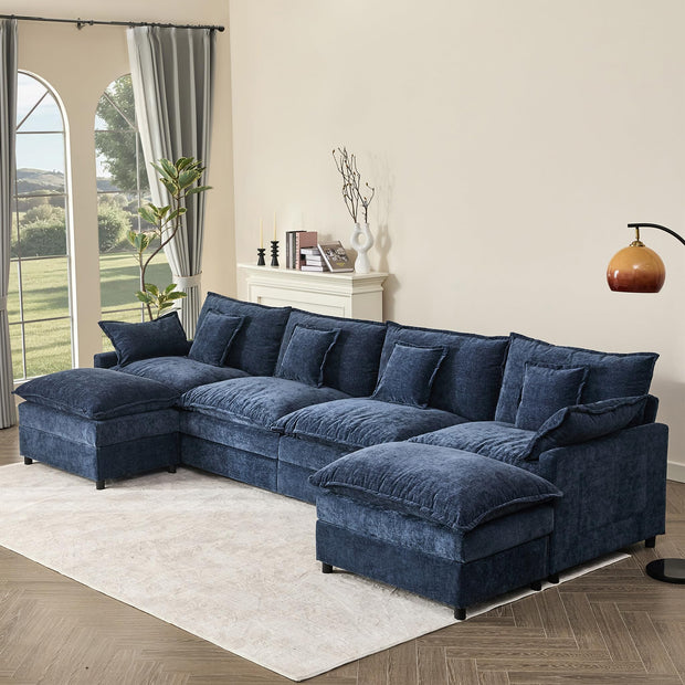 108" U Shaped Couch, Modular Sectional Sofa, 3-Seater Comfy Cloud Couch with Movable Ottoman, Deep Seat Couches for Living Room, Chenille, Slate