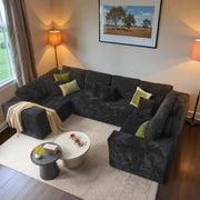 ovios Sectional Cloud Couch for Living Room, Modular Floor Sofa with Plush Corduroy, No Assembly Required, Big Comfy Couches Set with Fluffy Memory Foam, Stupendous U Shaped Sofas with Chaise, Brown