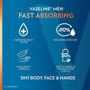Vaseline Men's Healing Moisture Hand & Body Lotion For Dry or Cracked Skin Fast Absorbing Non-Greasy Lotion for Men 20.3 oz, Pack of 3
